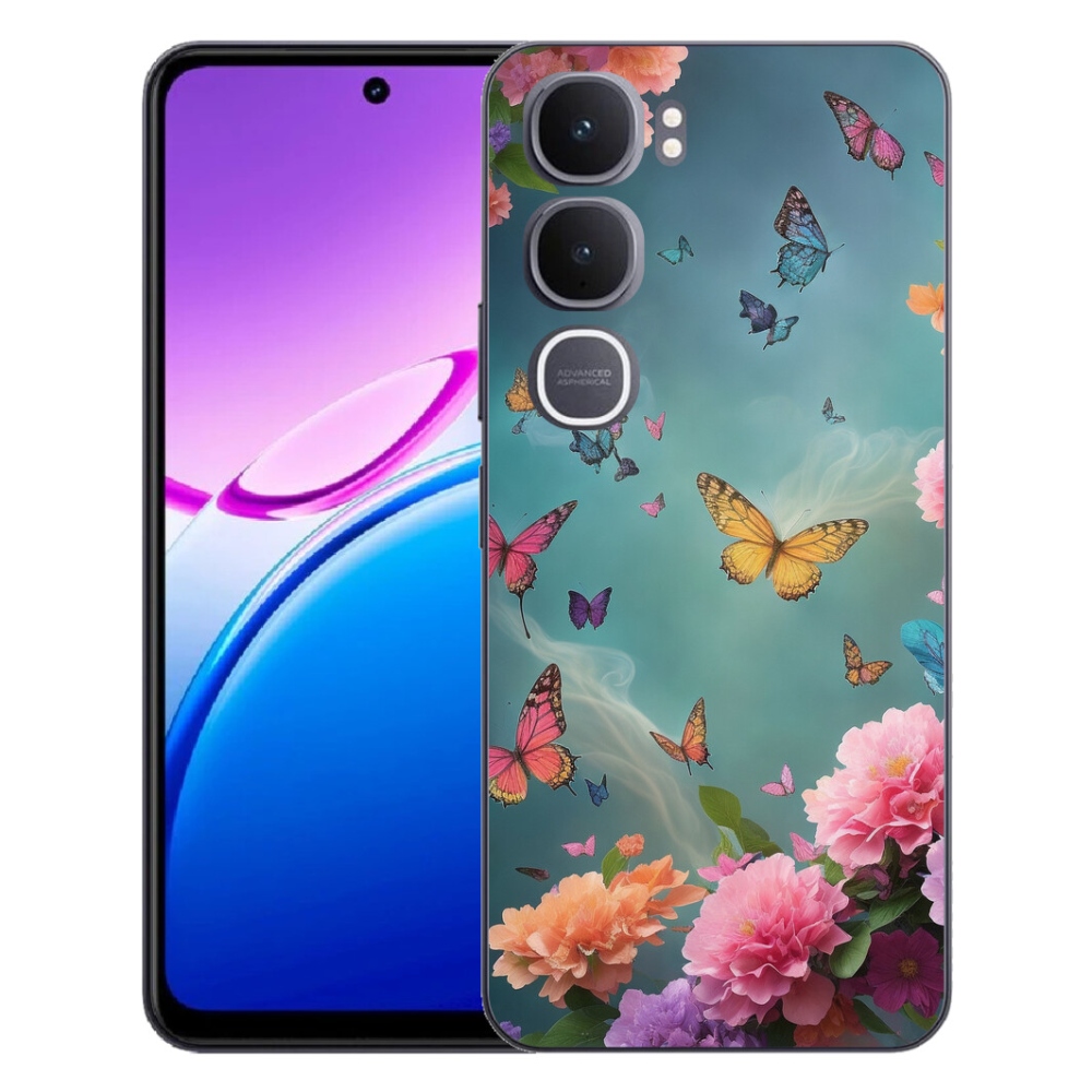 Gelový kryt mmCase na Vivo Y31 5G - barevné květy a motýli