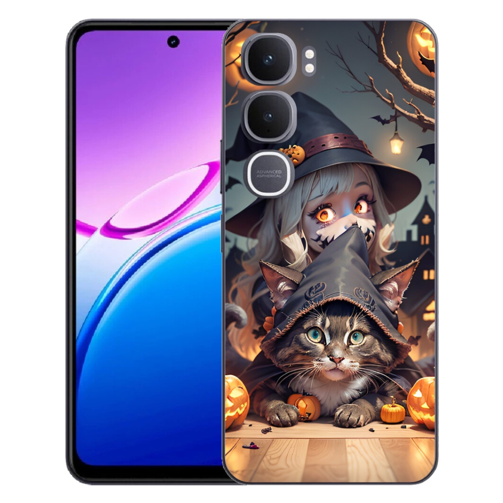 Gelový kryt mmCase na Vivo Y31 5G - čarodějnice s kočkou