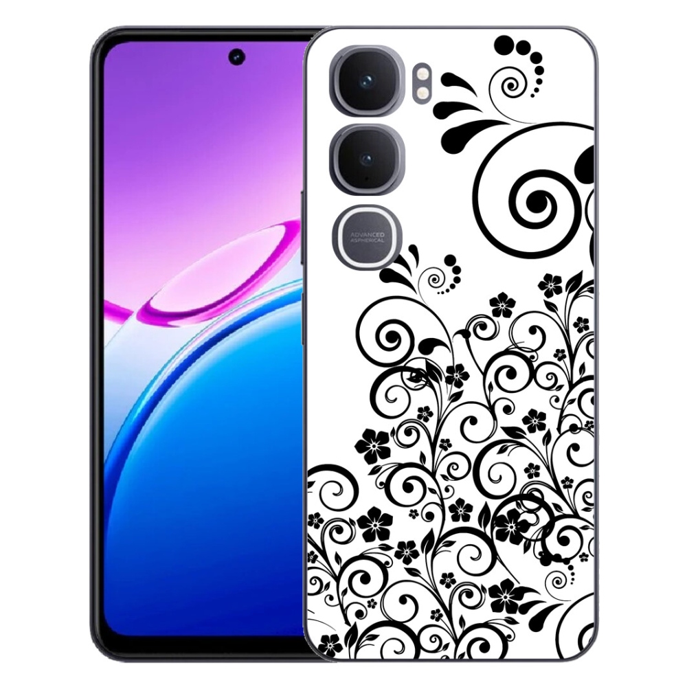 Gelový kryt mmCase na Vivo Y31 5G - černobílé květinové vzory