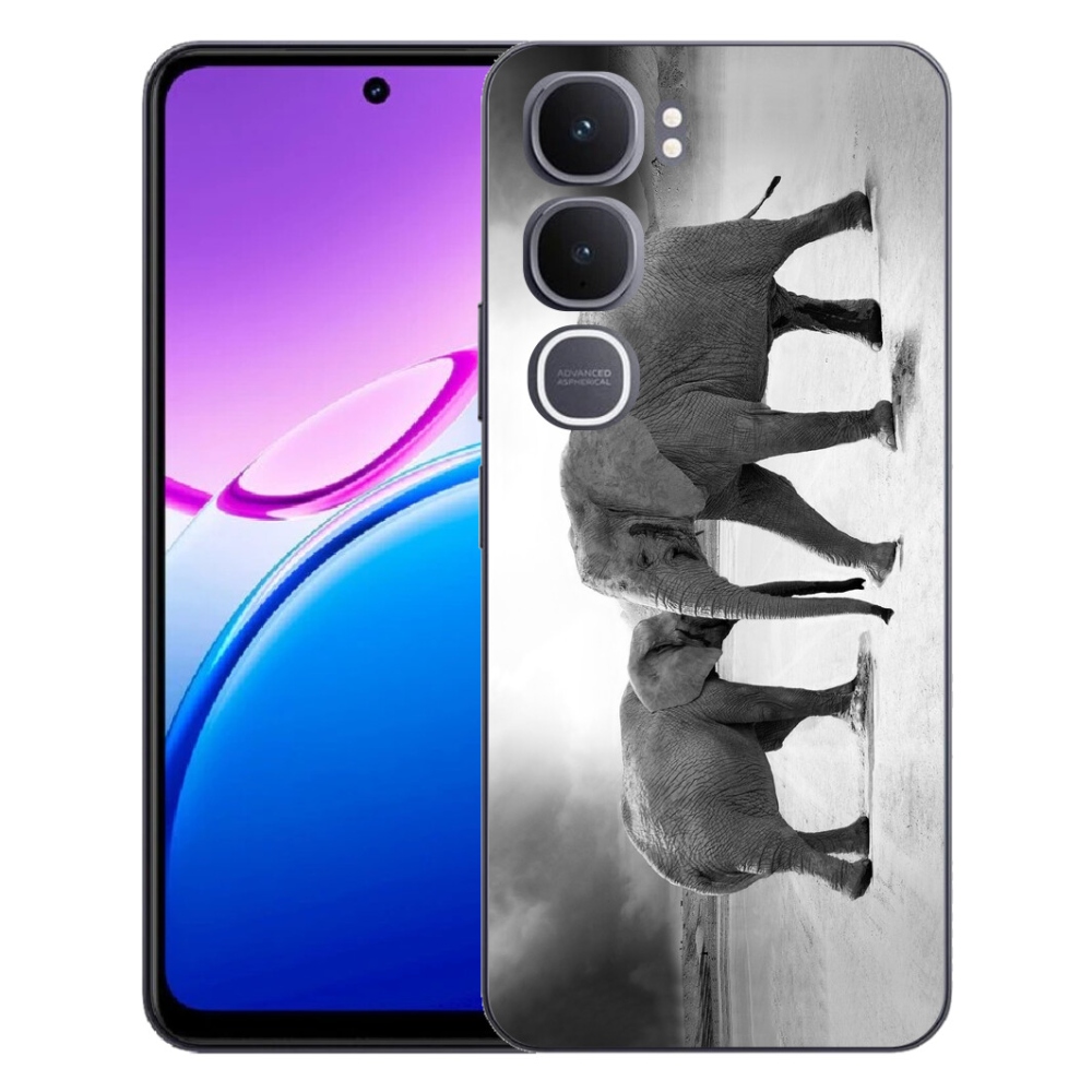Gelový kryt mmCase na Vivo Y31 5G - černobílí sloni