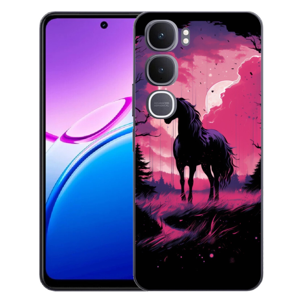 Gelový kryt mmCase na Vivo Y31 5G - černý kreslený kůň 1