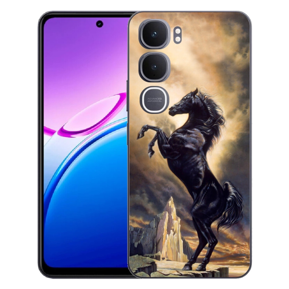 Gelový kryt mmCase na Vivo Y31 5G - černý kreslený kůň