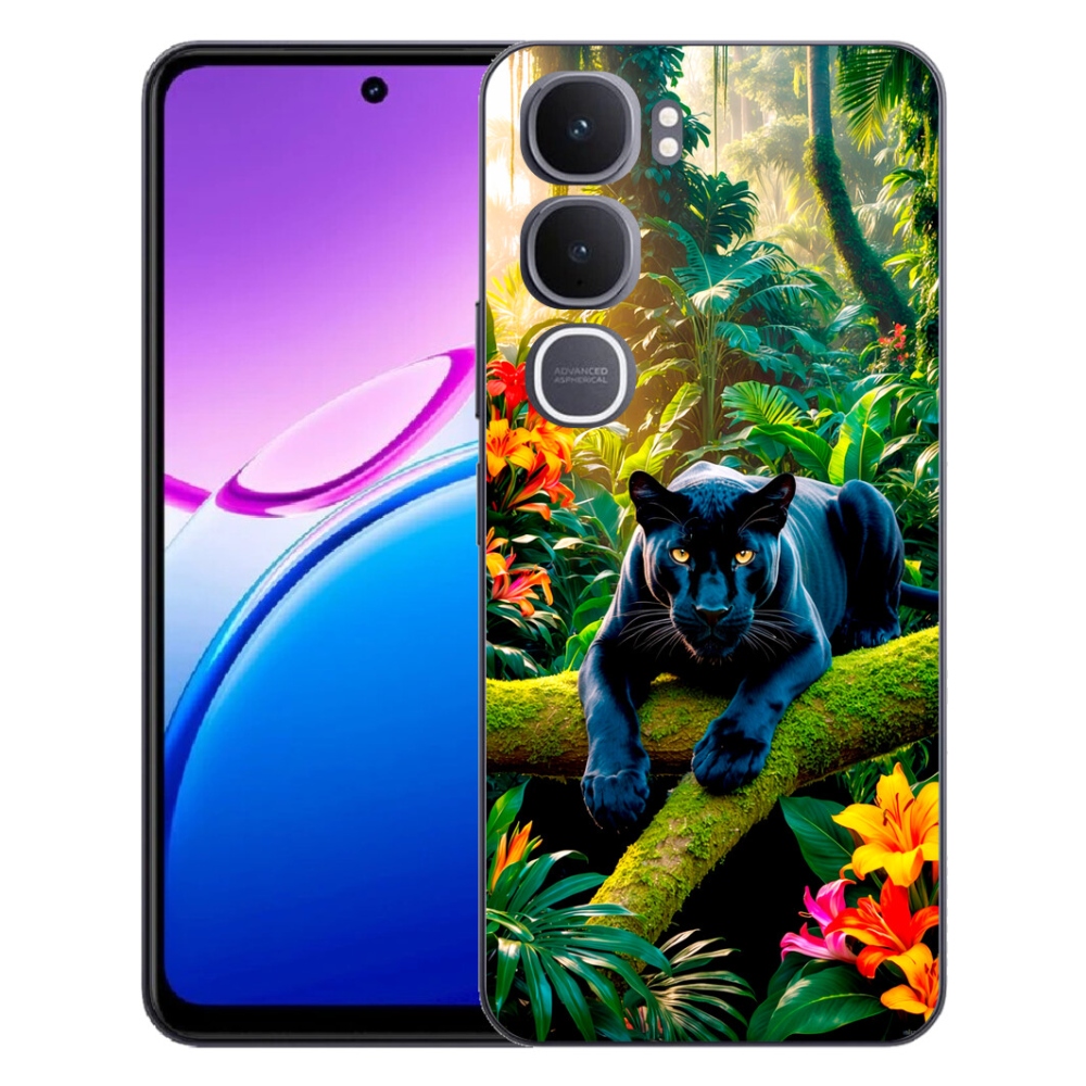 Gelový kryt mmCase na Vivo Y31 5G - černý panter v džungli