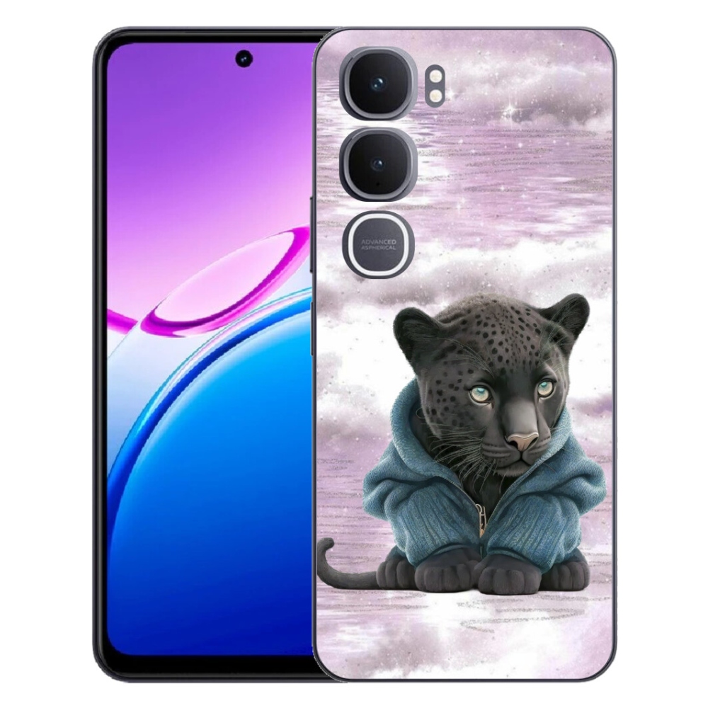 Gelový kryt mmCase na Vivo Y31 5G - černý panter ve svetru