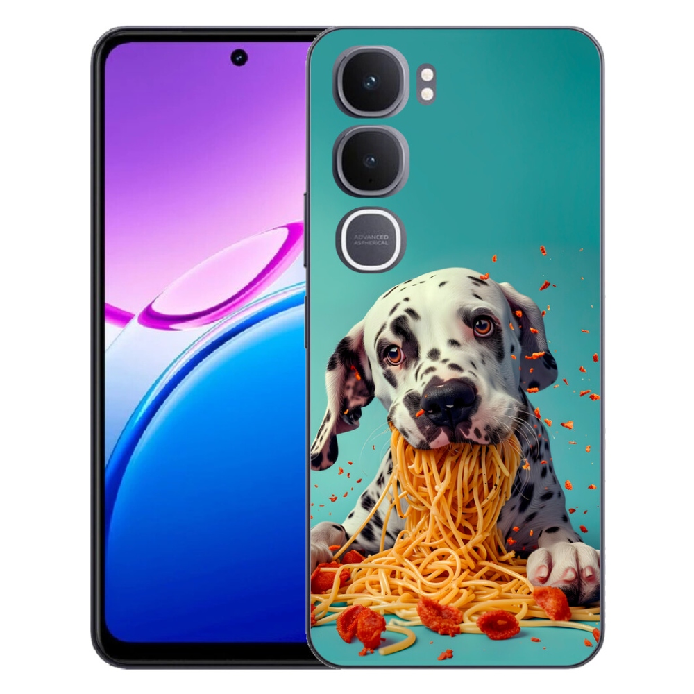 Gelový kryt mmCase na Vivo Y31 5G - dalmatin a špagety