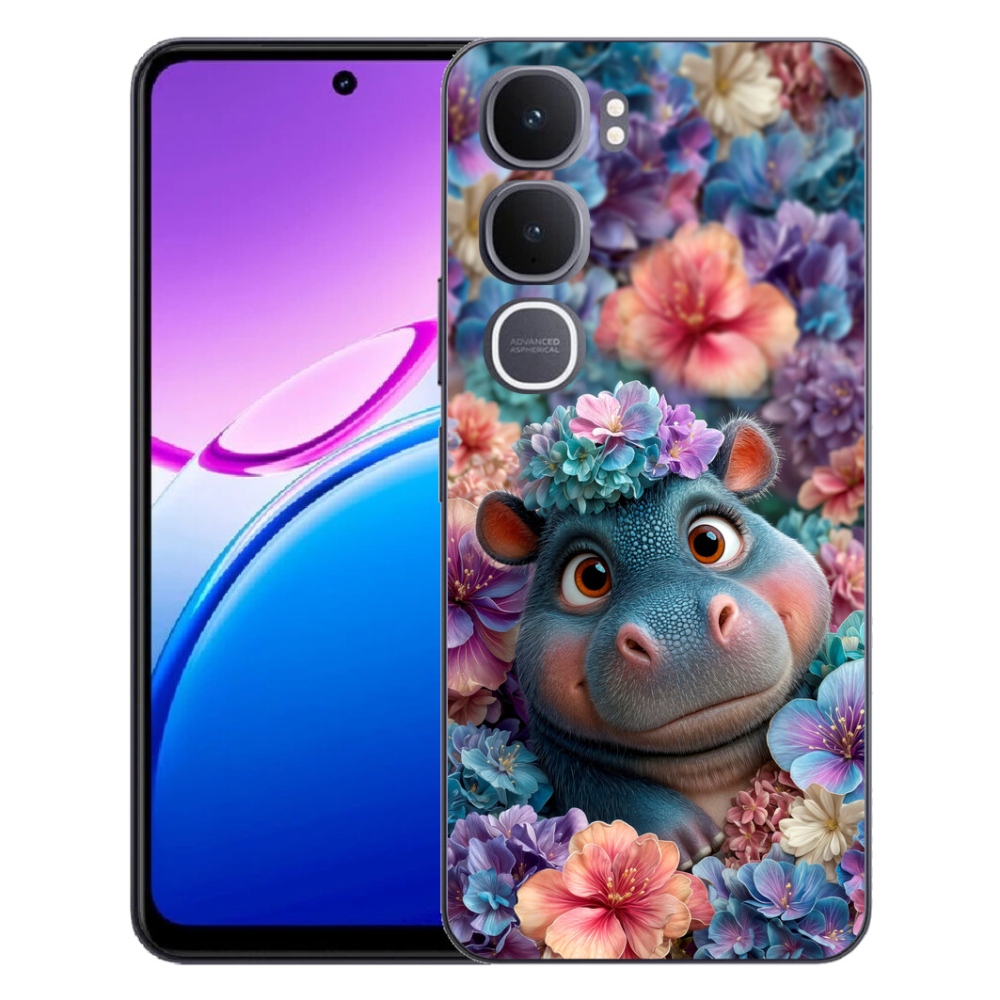 Gelový kryt mmCase na Vivo Y31 5G - hrošík v květinách