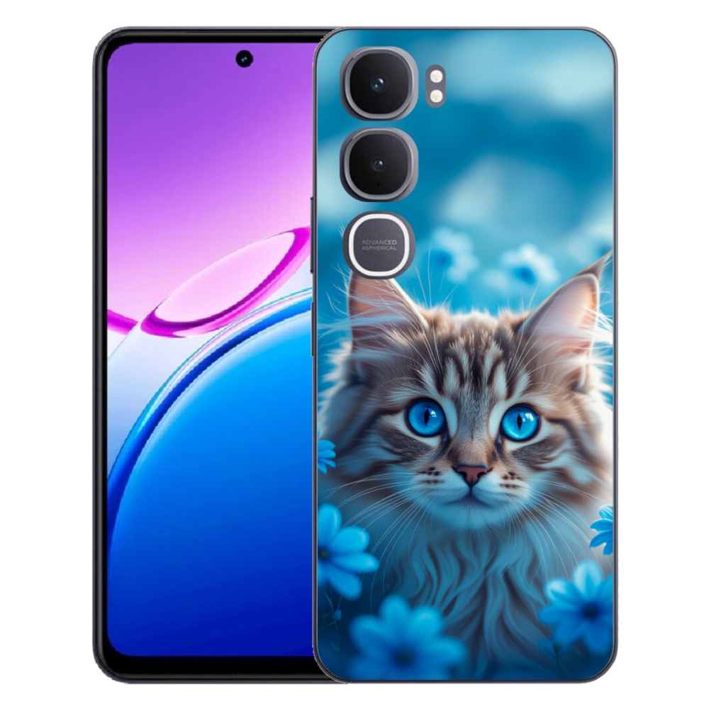 Gelový kryt mmCase na Vivo Y31 5G - koťátko v modrých květech