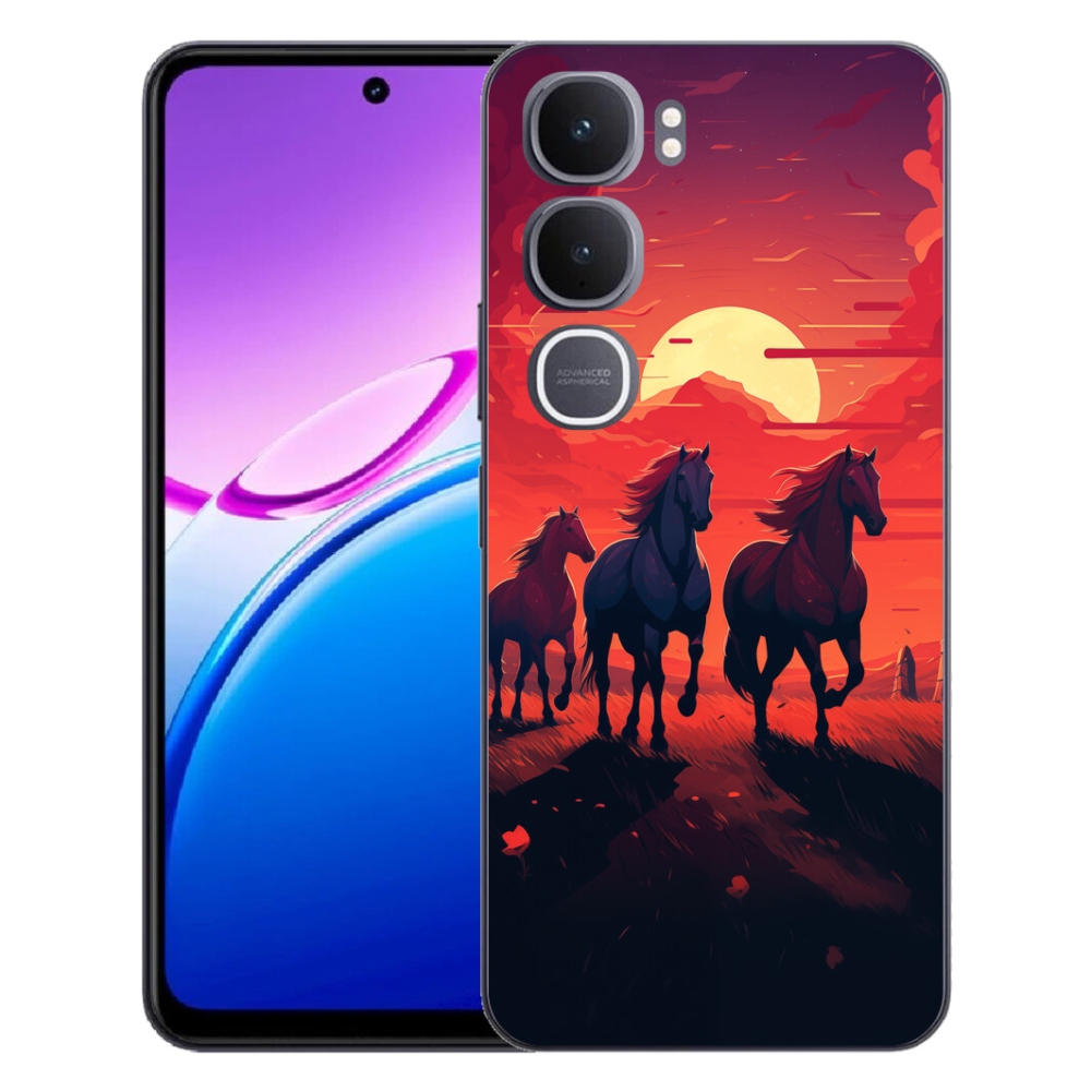 Gelový kryt mmCase na Vivo Y31 5G - koně a západ slunce