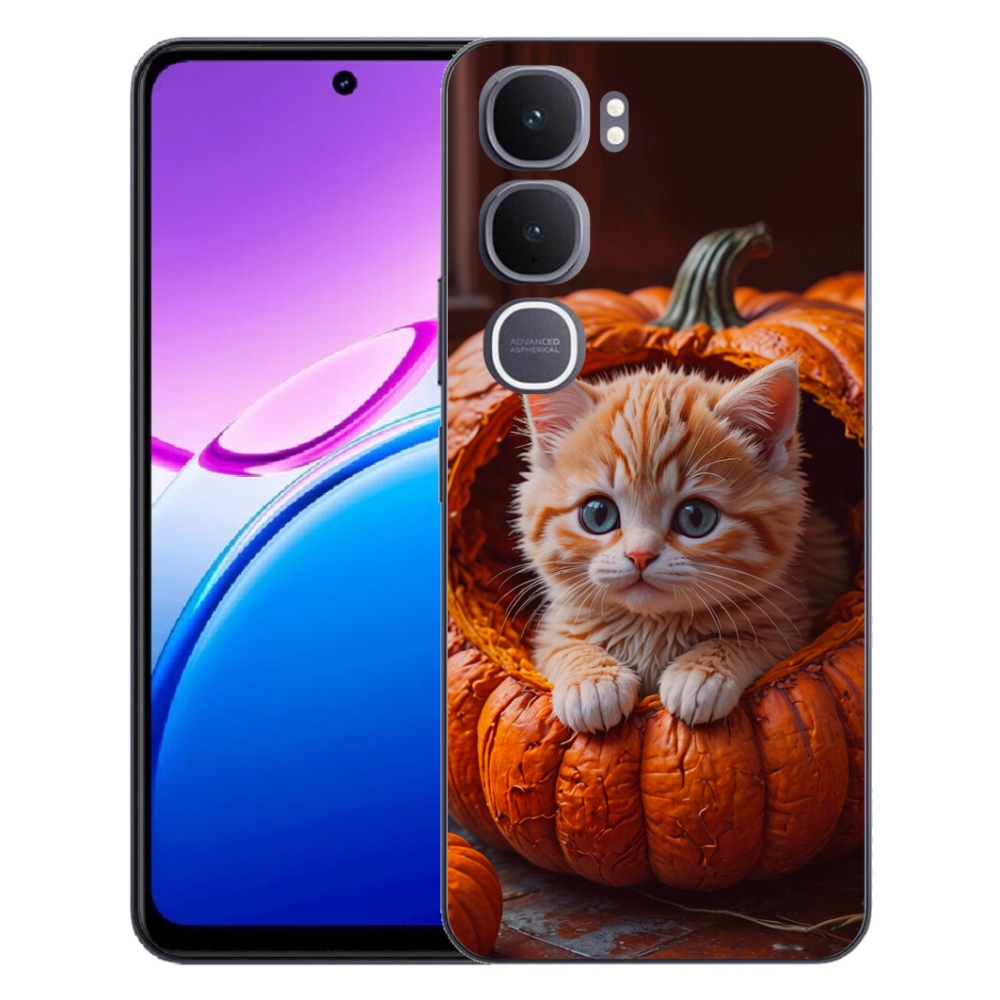 Gelový kryt mmCase na Vivo Y31 5G - kotě a dýně 2