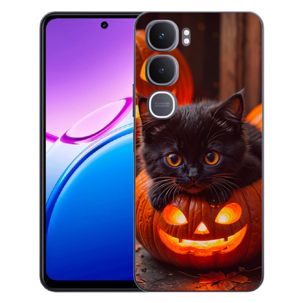 Gelový kryt mmCase na Vivo Y31 5G - kotě a dýně