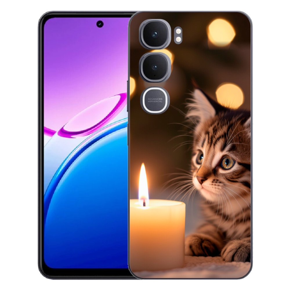 Gelový kryt mmCase na Vivo Y31 5G - kotě a svíčka