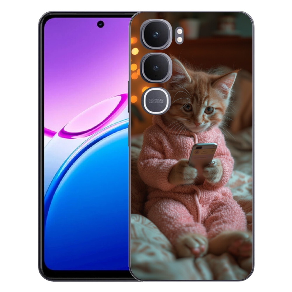 Gelový kryt mmCase na Vivo Y31 5G - kotě s mobilem