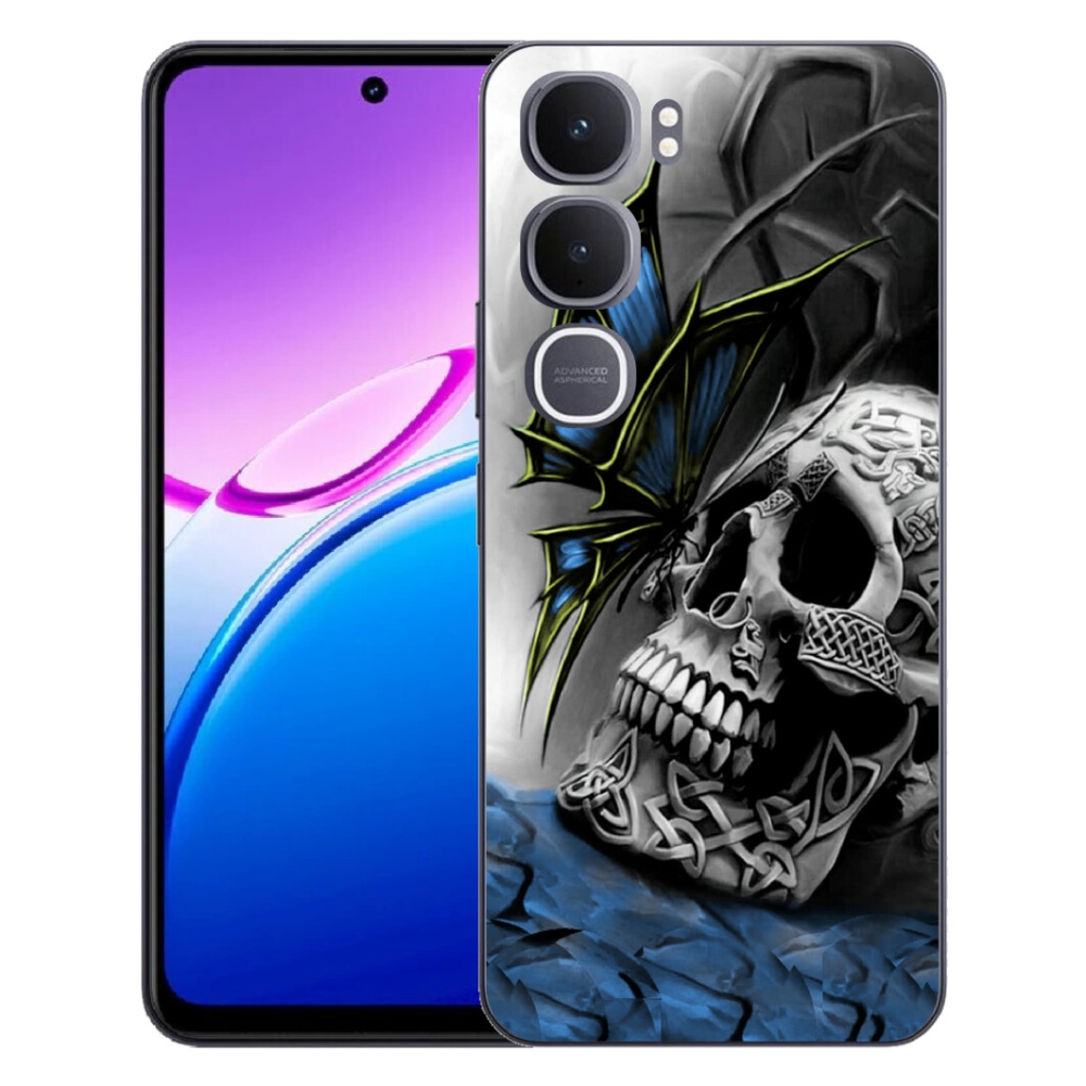 Gelový kryt mmCase na Vivo Y31 5G - motýl a lebka