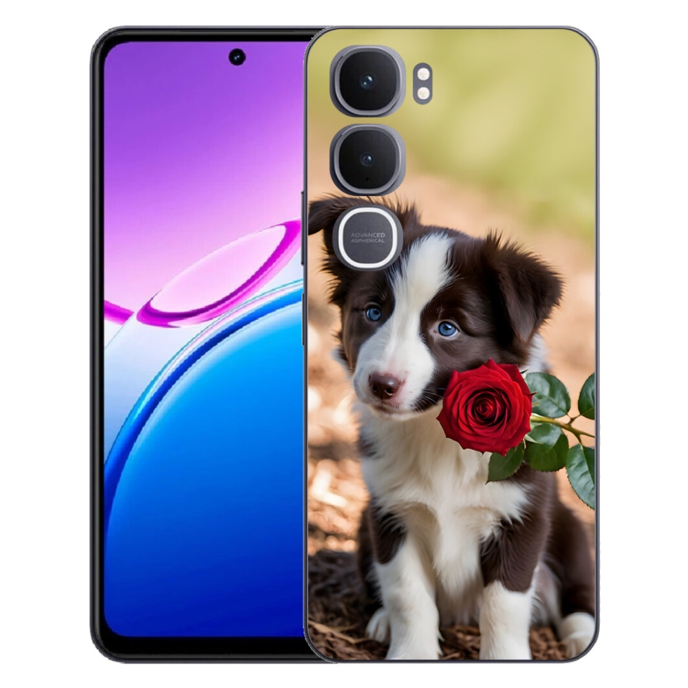 Gelový kryt mmCase na Vivo Y31 5G - roztomilá border kolie s růží