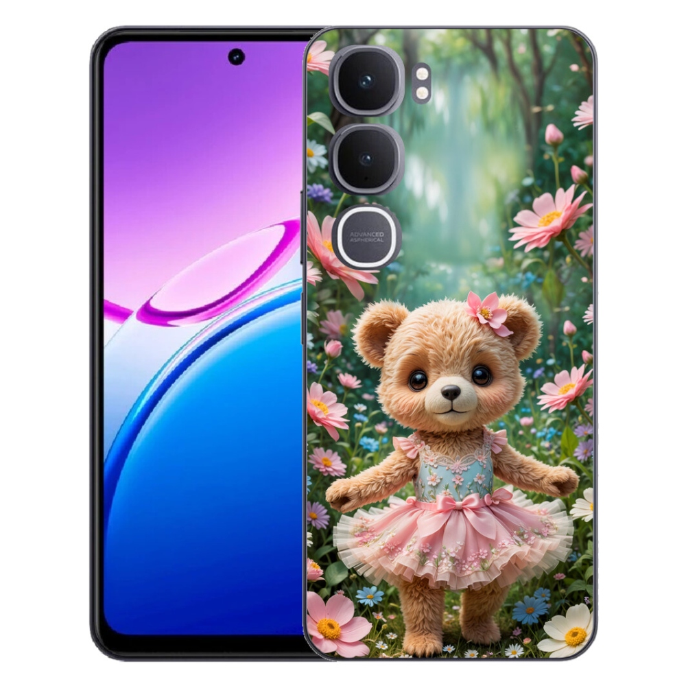 Gelový kryt mmCase na Vivo Y31 5G - roztomilý medvídek v květinách