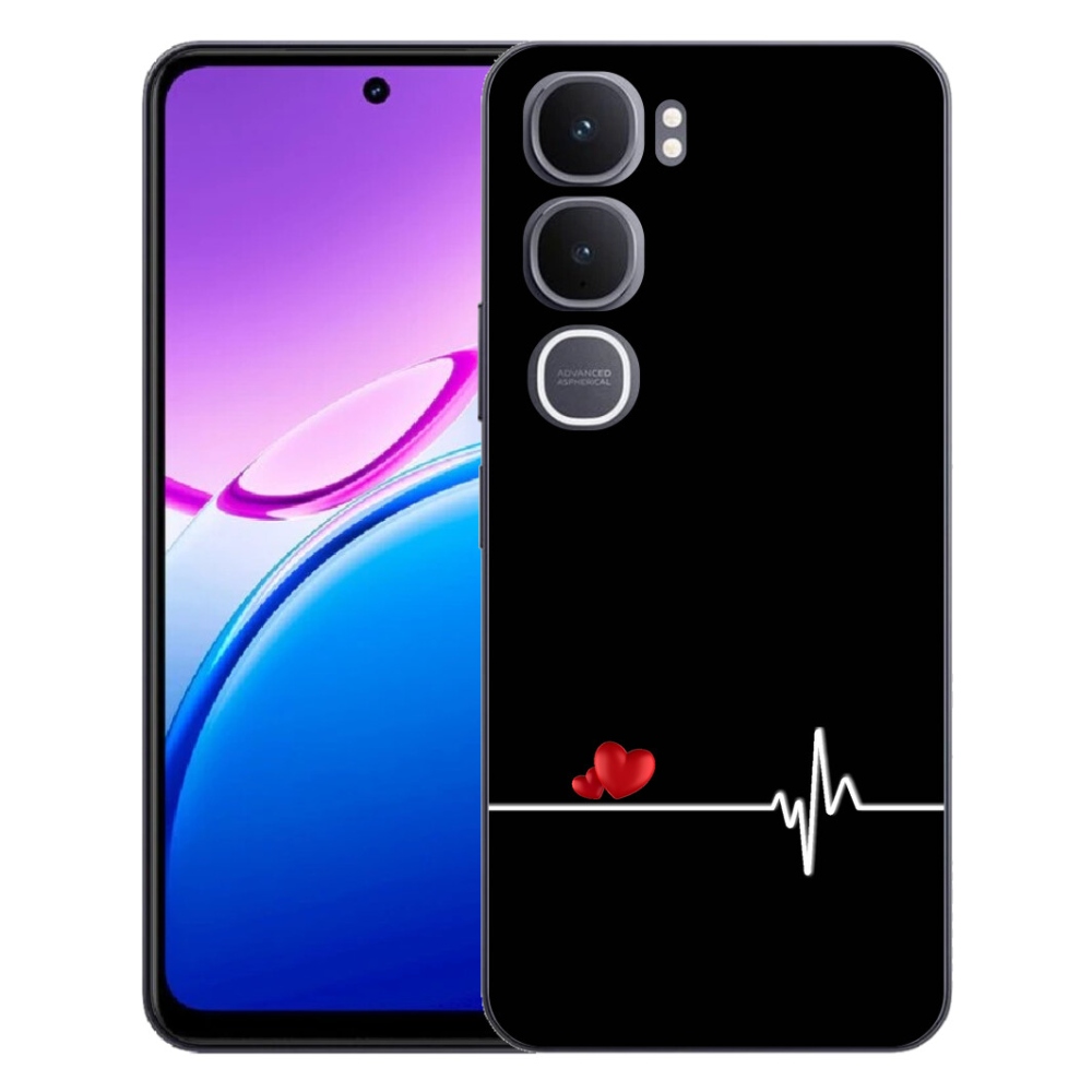 Gelový kryt mmCase na Vivo Y31 5G - srdce a tep černé pozadí