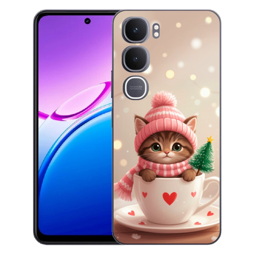 Gelový kryt mmCase na Vivo Y31 5G - vánoční kotě v hrnku