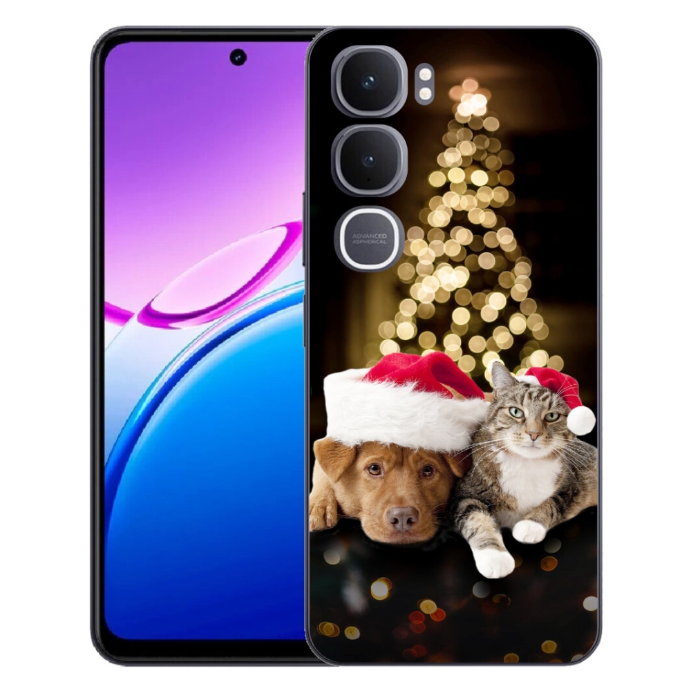 Gelový kryt mmCase na Vivo Y31 5G - vánoční pes a kočka