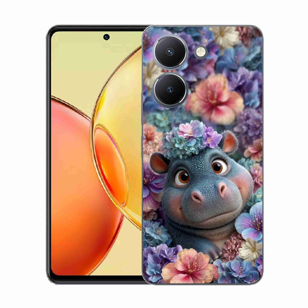 Gelový kryt mmCase na Vivo Y36 - hrošík v květinách