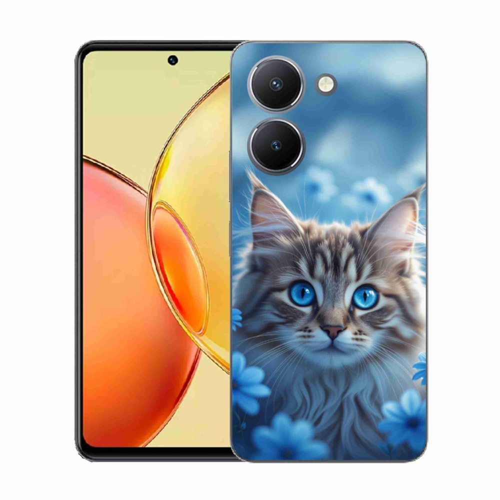 Gelový kryt mmCase na Vivo Y36 - koťátko v modrých květech
