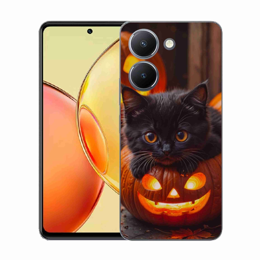 Gelový kryt mmCase na Vivo Y36 - kotě a dýně