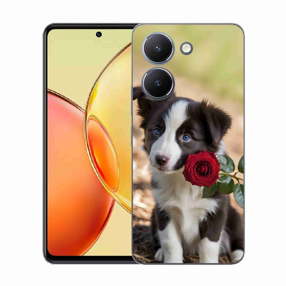 Gelový kryt mmCase na Vivo Y36 - roztomilá border kolie s růží