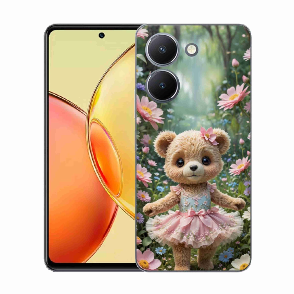 Gelový kryt mmCase na Vivo Y36 - roztomilý medvídek v květinách