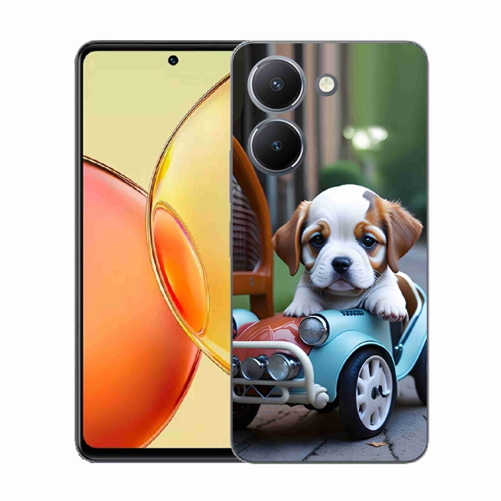 Gelový kryt mmCase na Vivo Y36 - štěně v retro autě