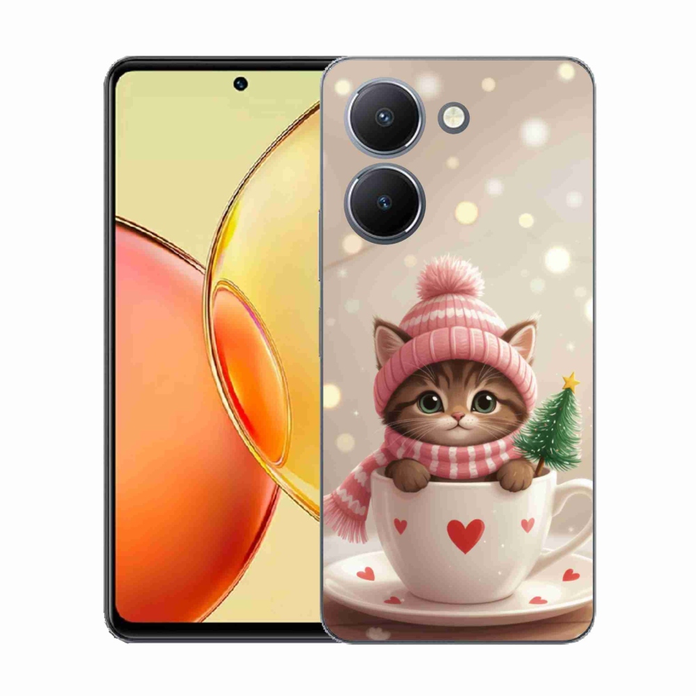 Gelový kryt mmCase na Vivo Y36 - vánoční kotě v hrnku