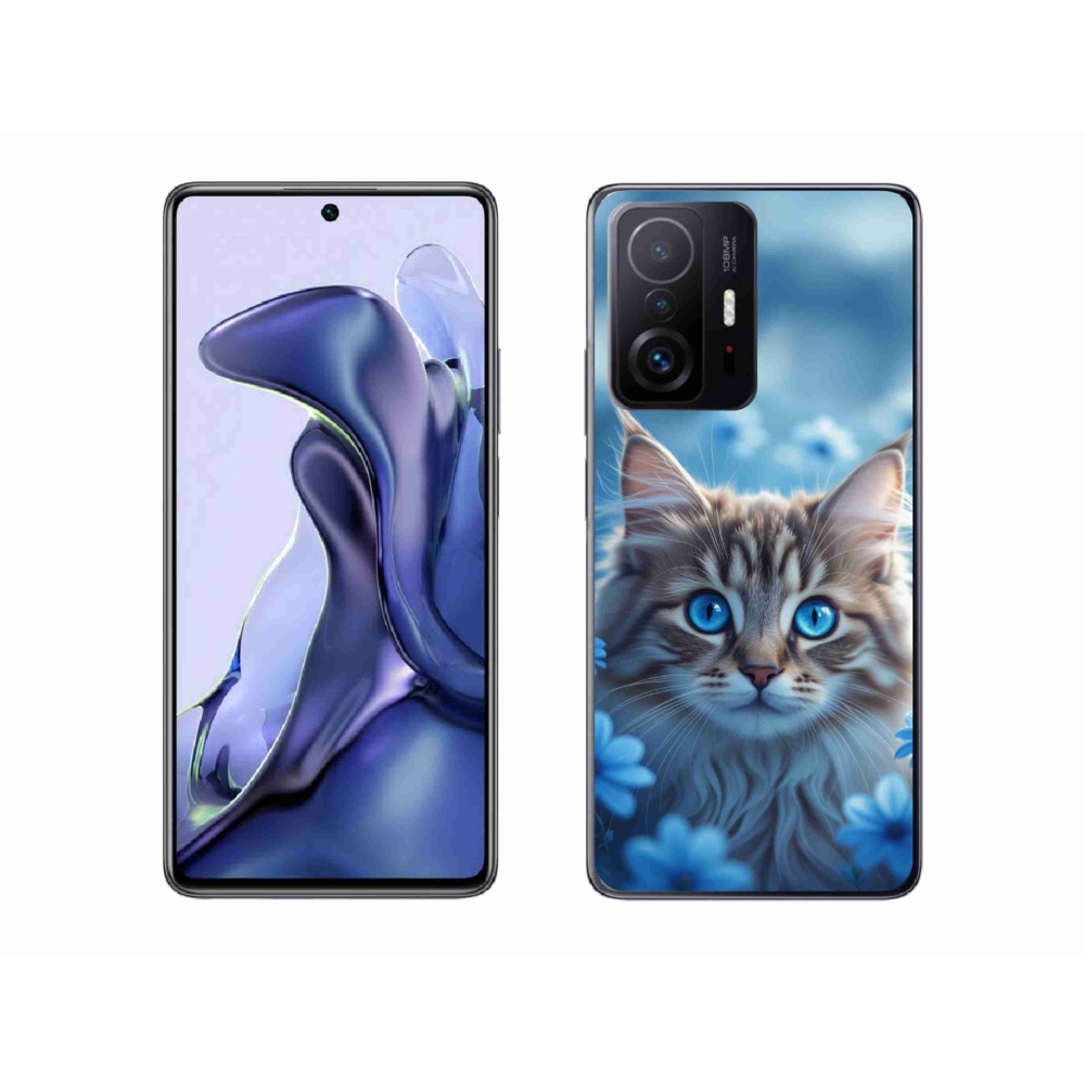 Gelový kryt mmCase na Xiaomi 11T - koťátko v modrých květech