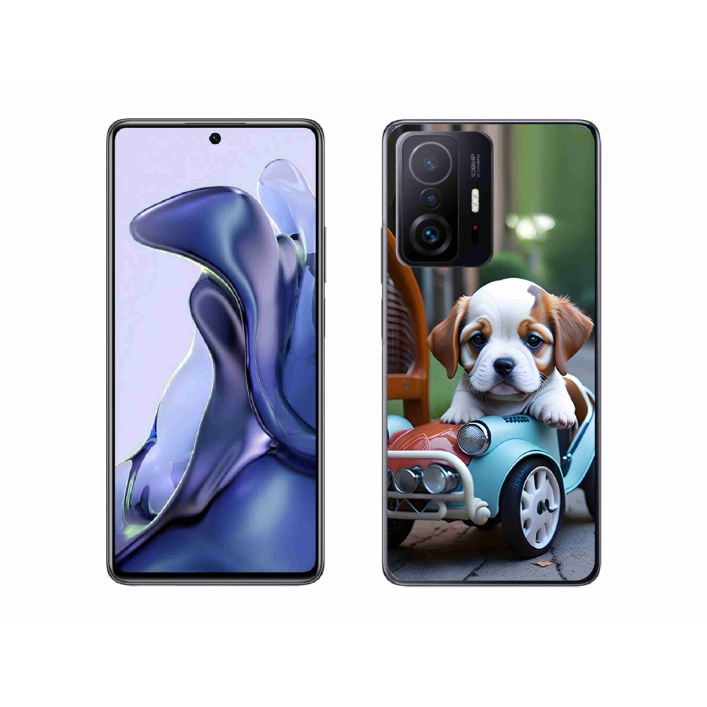 Gelový kryt mmCase na Xiaomi 11T Pro - štěně v retro autě