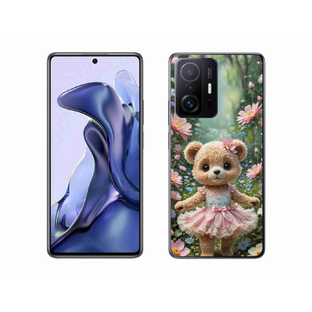 Gelový kryt mmCase na Xiaomi 11T - roztomilý medvídek v květinách