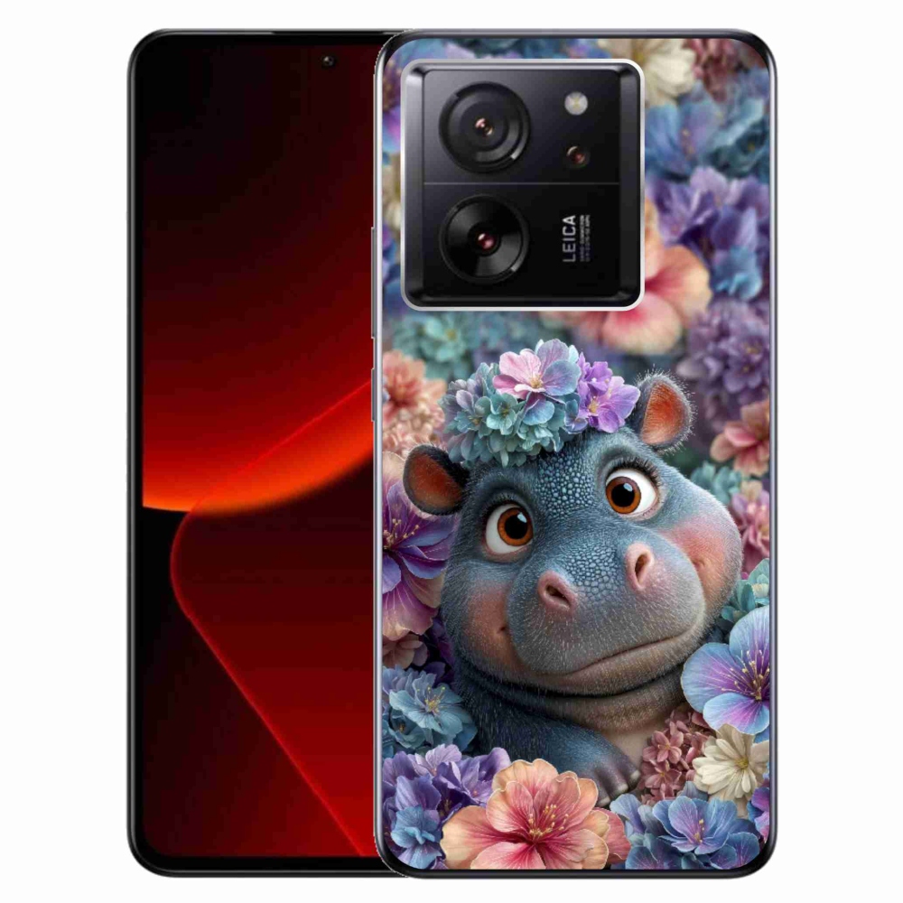 Gelový kryt mmCase na Xiaomi 13T/13T Pro - hrošík v květinách