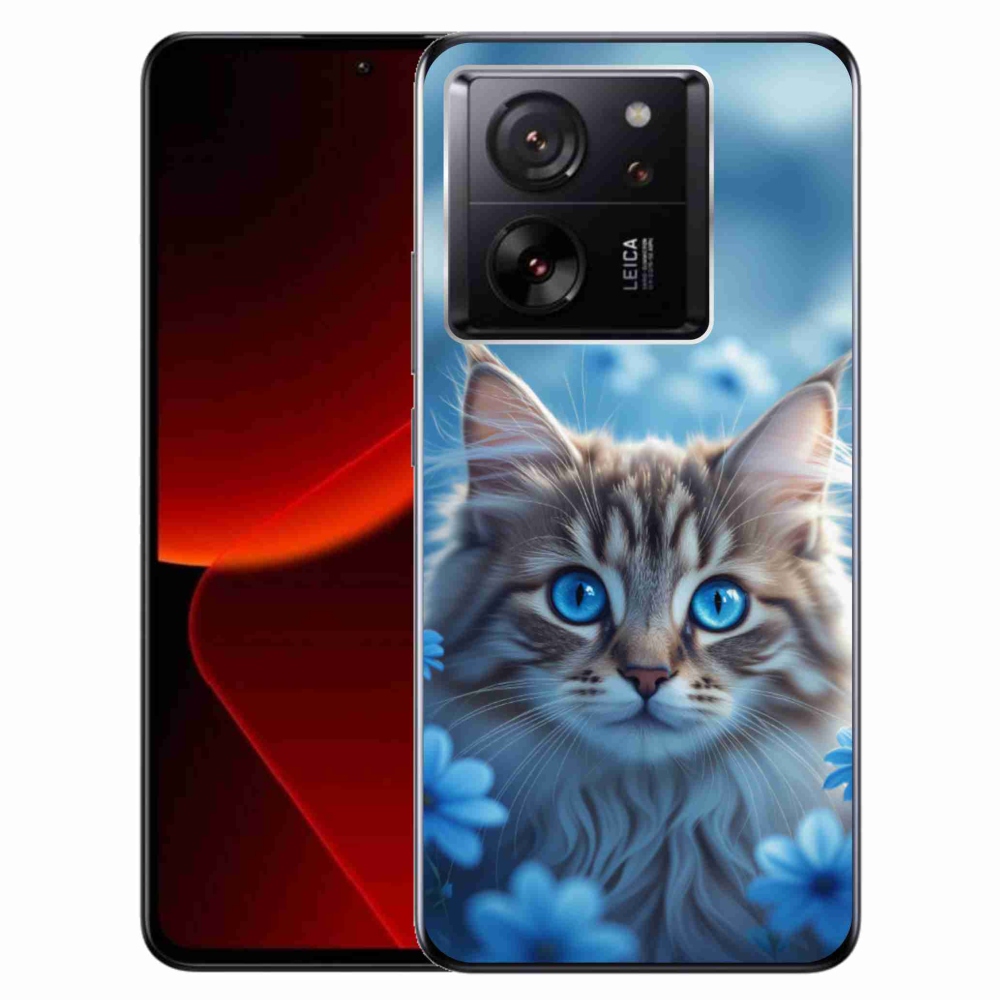 Gelový kryt mmCase na Xiaomi 13T/13T Pro - koťátko v modrých květech