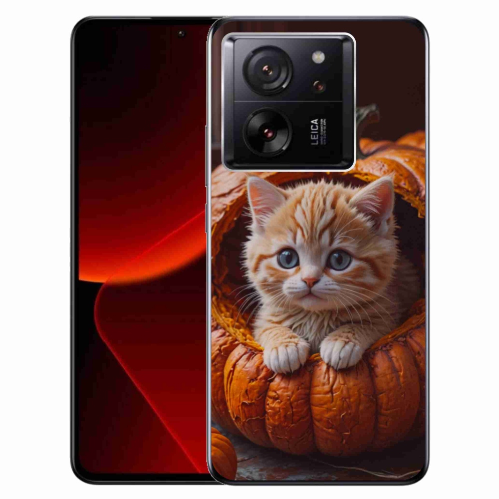 Gelový kryt mmCase na Xiaomi 13T/13T Pro - kotě a dýně 2