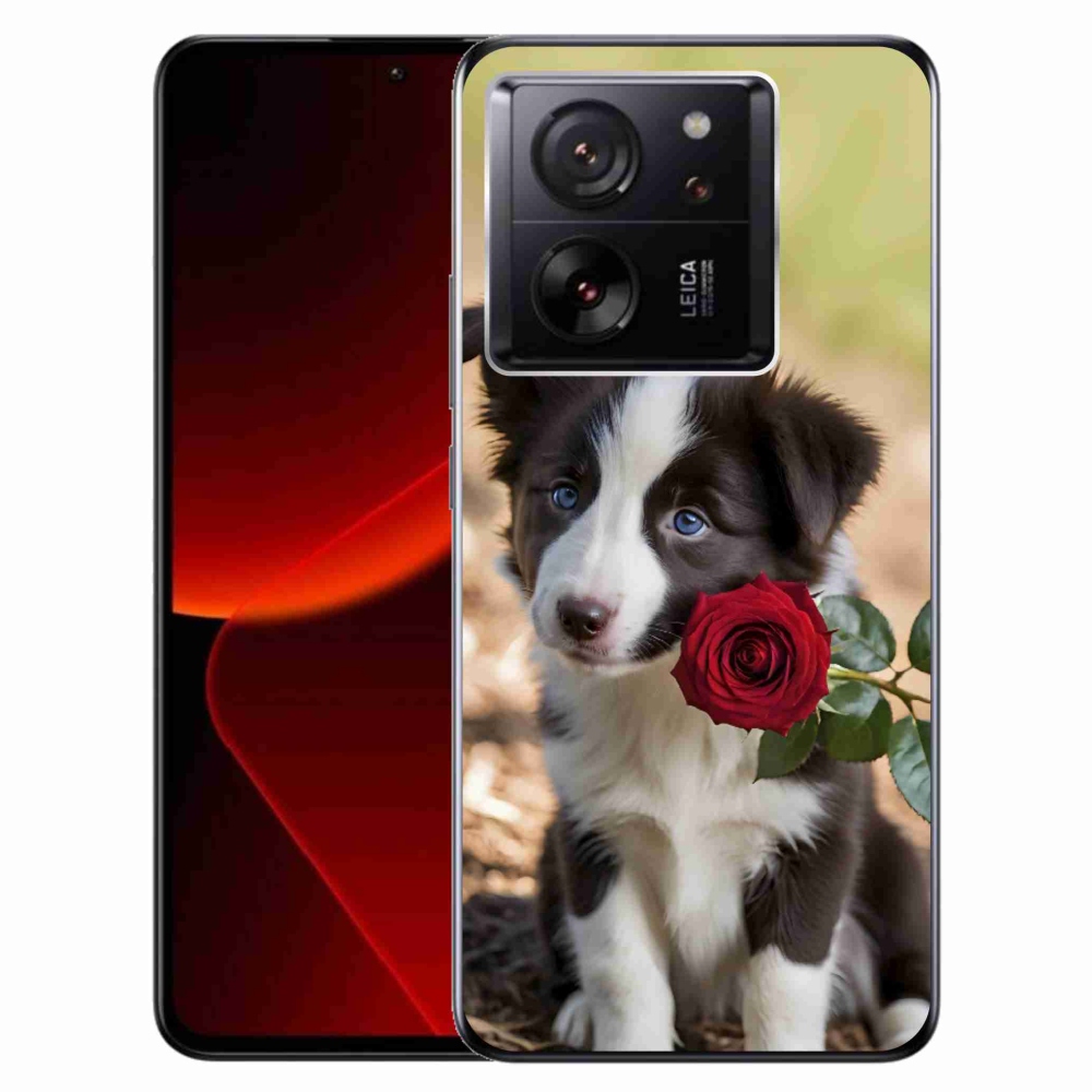 Gelový kryt mmCase na Xiaomi 13T/13T Pro - roztomilá border kolie s růží
