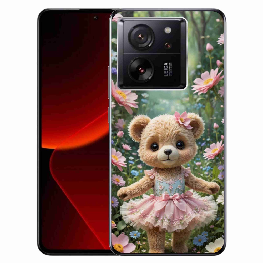 Gelový kryt mmCase na Xiaomi 13T/13T Pro - roztomilý medvídek v květinách
