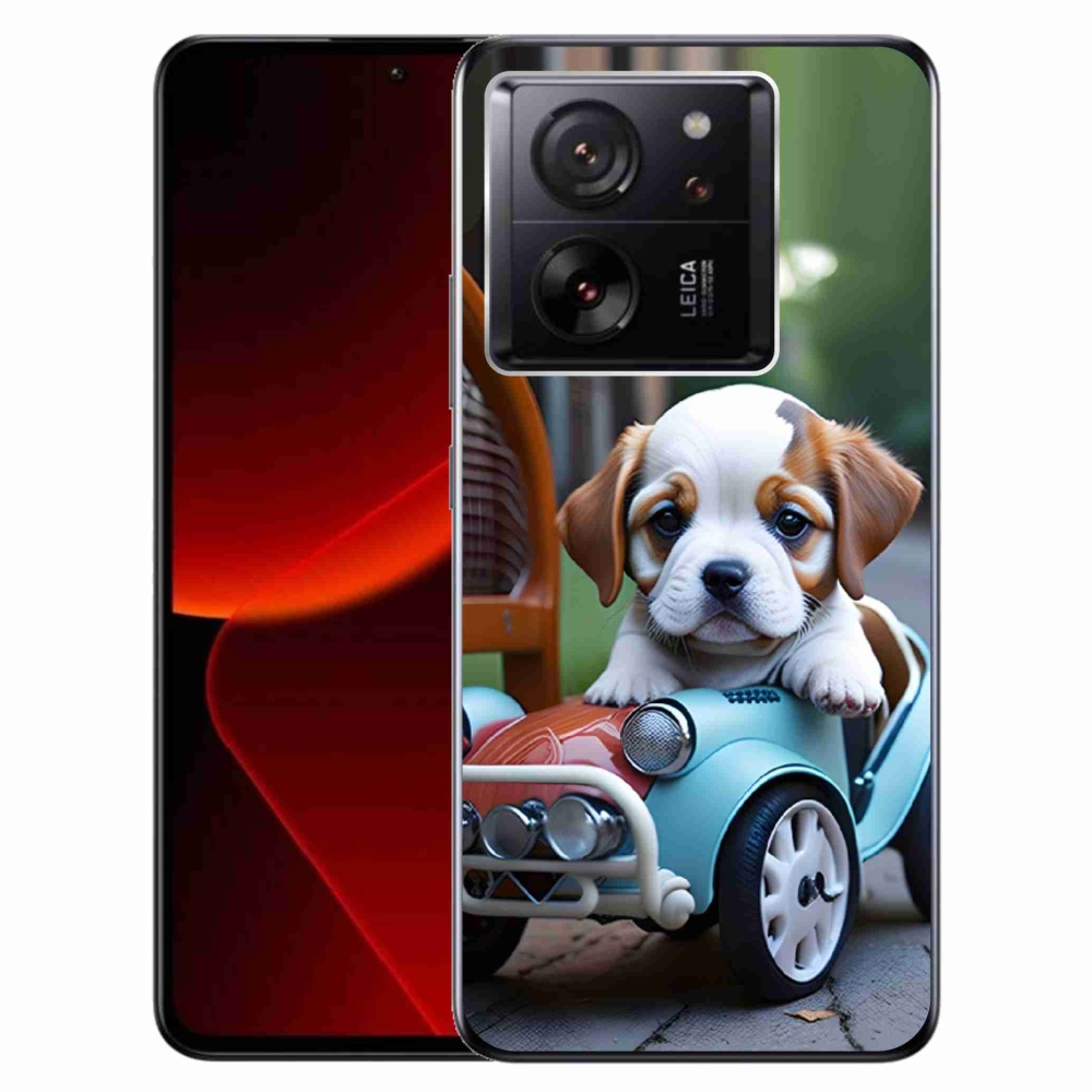 Gelový kryt mmCase na Xiaomi 13T/13T Pro - štěně v retro autě