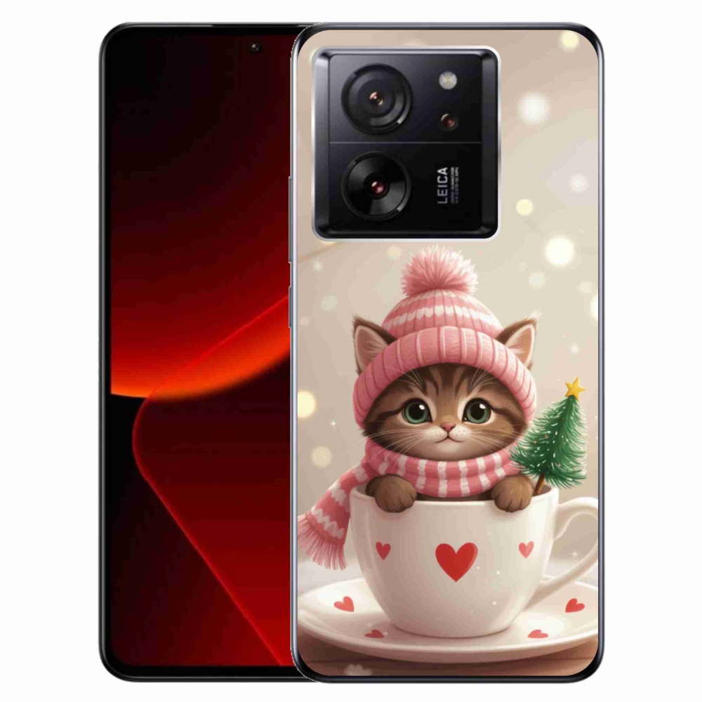 Gelový kryt mmCase na Xiaomi 13T/13T Pro - vánoční kotě v hrnku