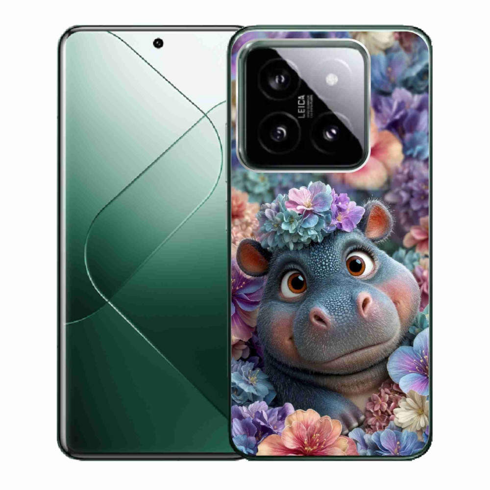 Gelový kryt mmCase na Xiaomi 14 - hrošík v květinách