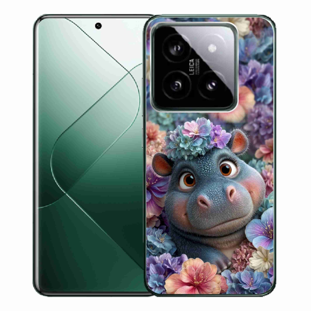 Gelový kryt mmCase na Xiaomi 14 Pro - hrošík v květinách