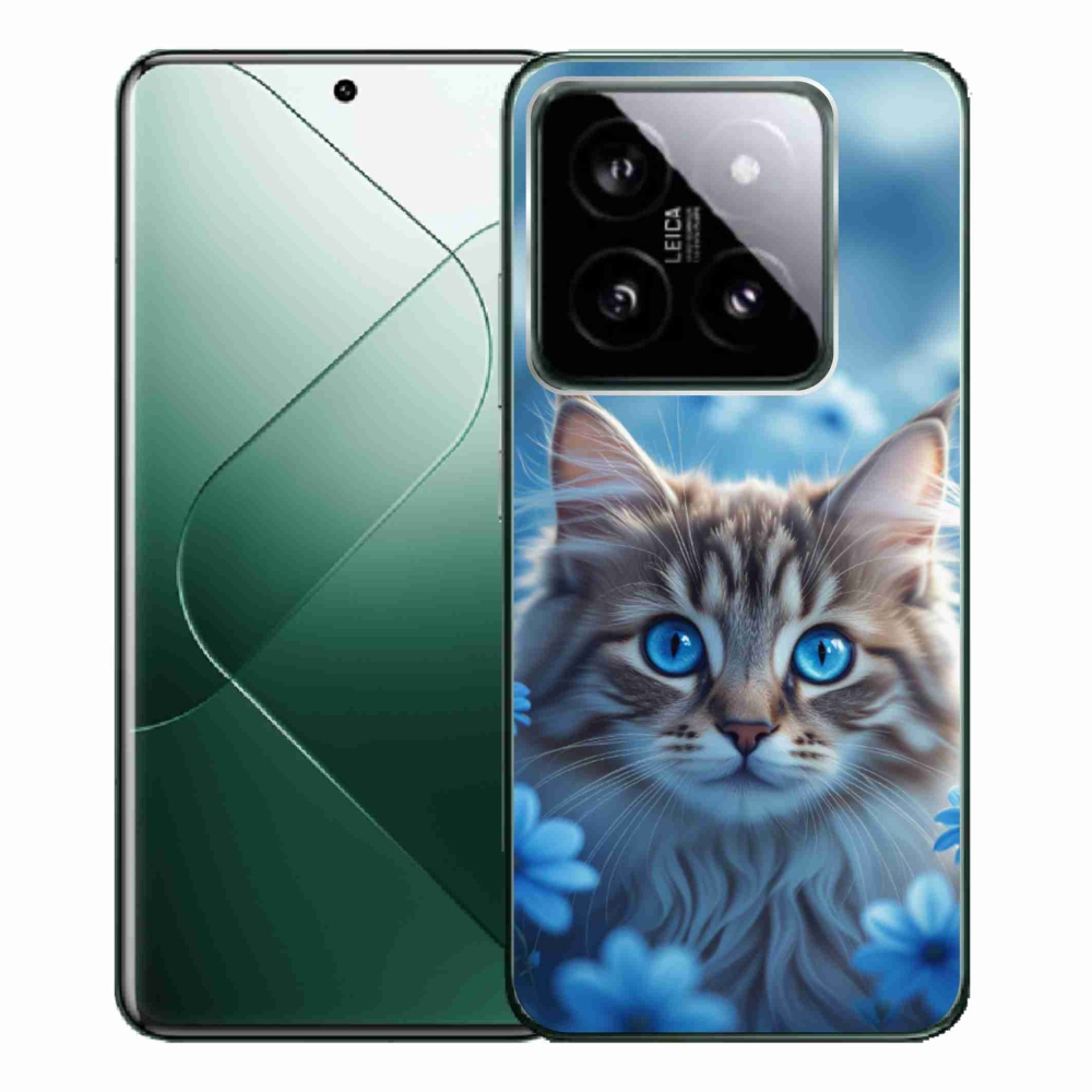 Gelový kryt mmCase na Xiaomi 14 Pro - koťátko v modrých květech