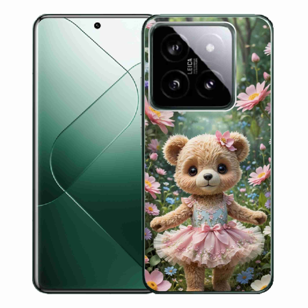 Gelový kryt mmCase na Xiaomi 14 Pro - roztomilý medvídek v květinách