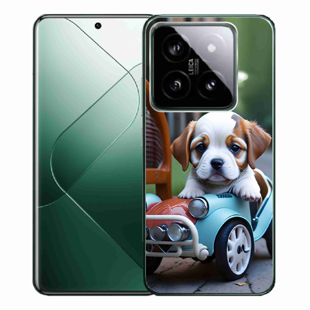 Gelový kryt mmCase na Xiaomi 14 Pro - štěně v retro autě