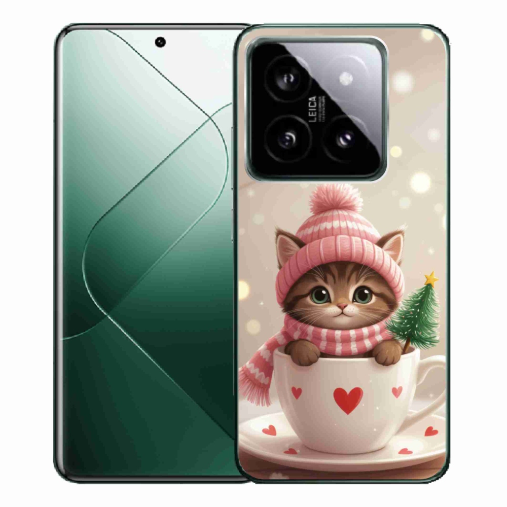 Gelový kryt mmCase na Xiaomi 14 Pro - vánoční kotě v hrnku