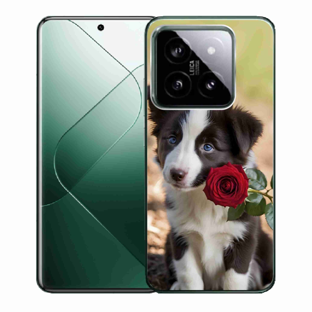 Gelový kryt mmCase na Xiaomi 14 - roztomilá border kolie s růží