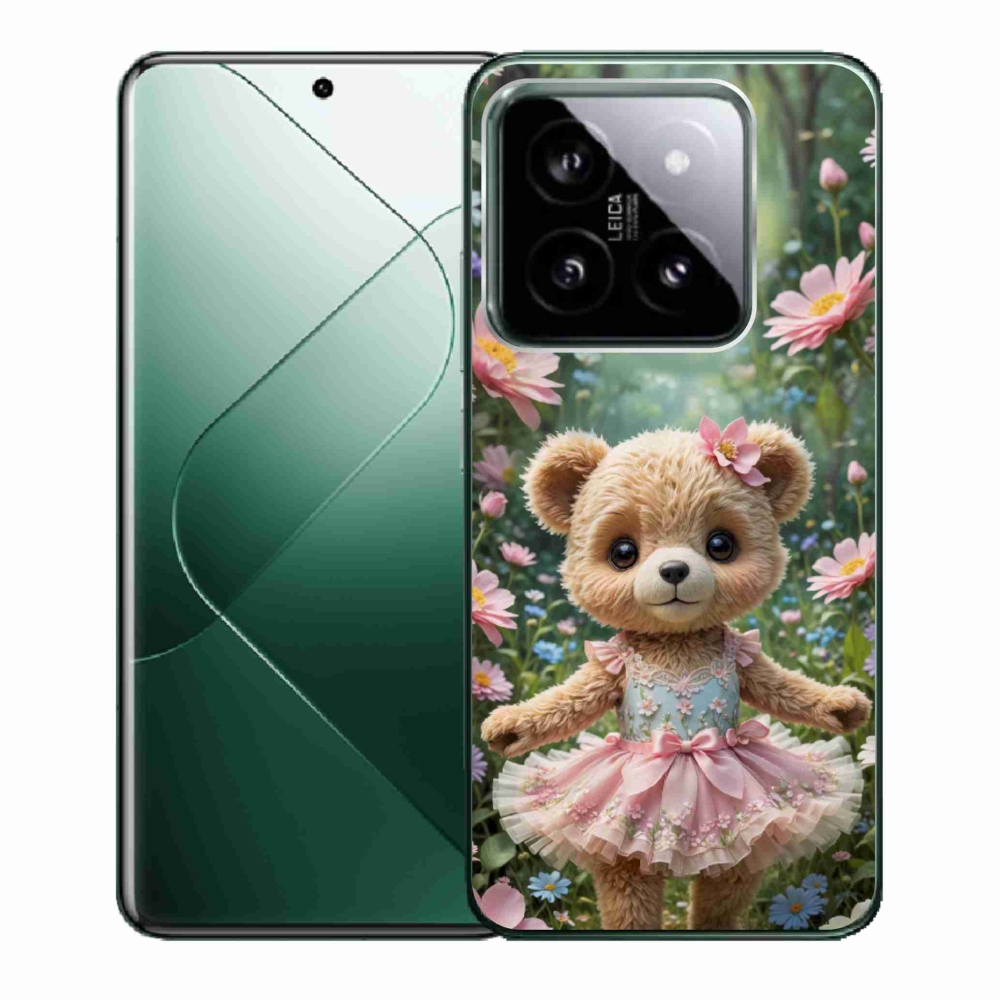 Gelový kryt mmCase na Xiaomi 14 - roztomilý medvídek v květinách