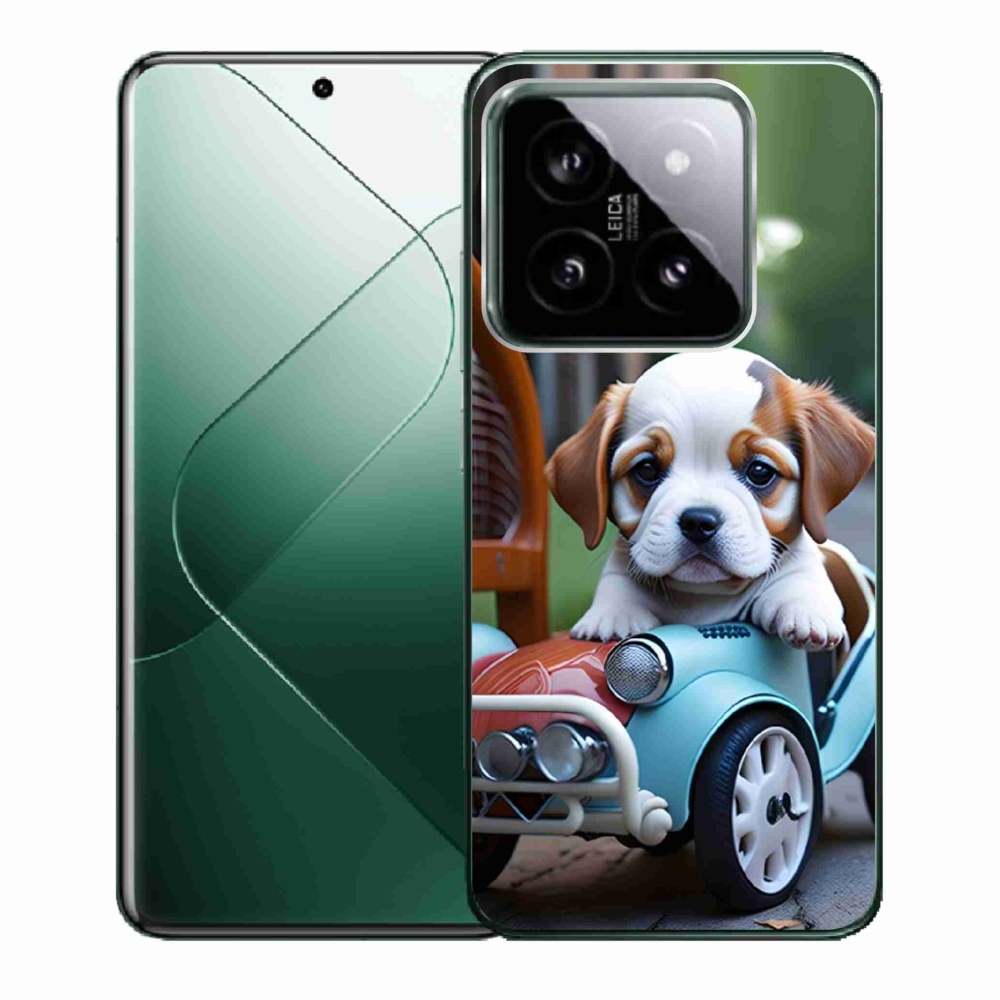 Gelový kryt mmCase na Xiaomi 14 - štěně v retro autě