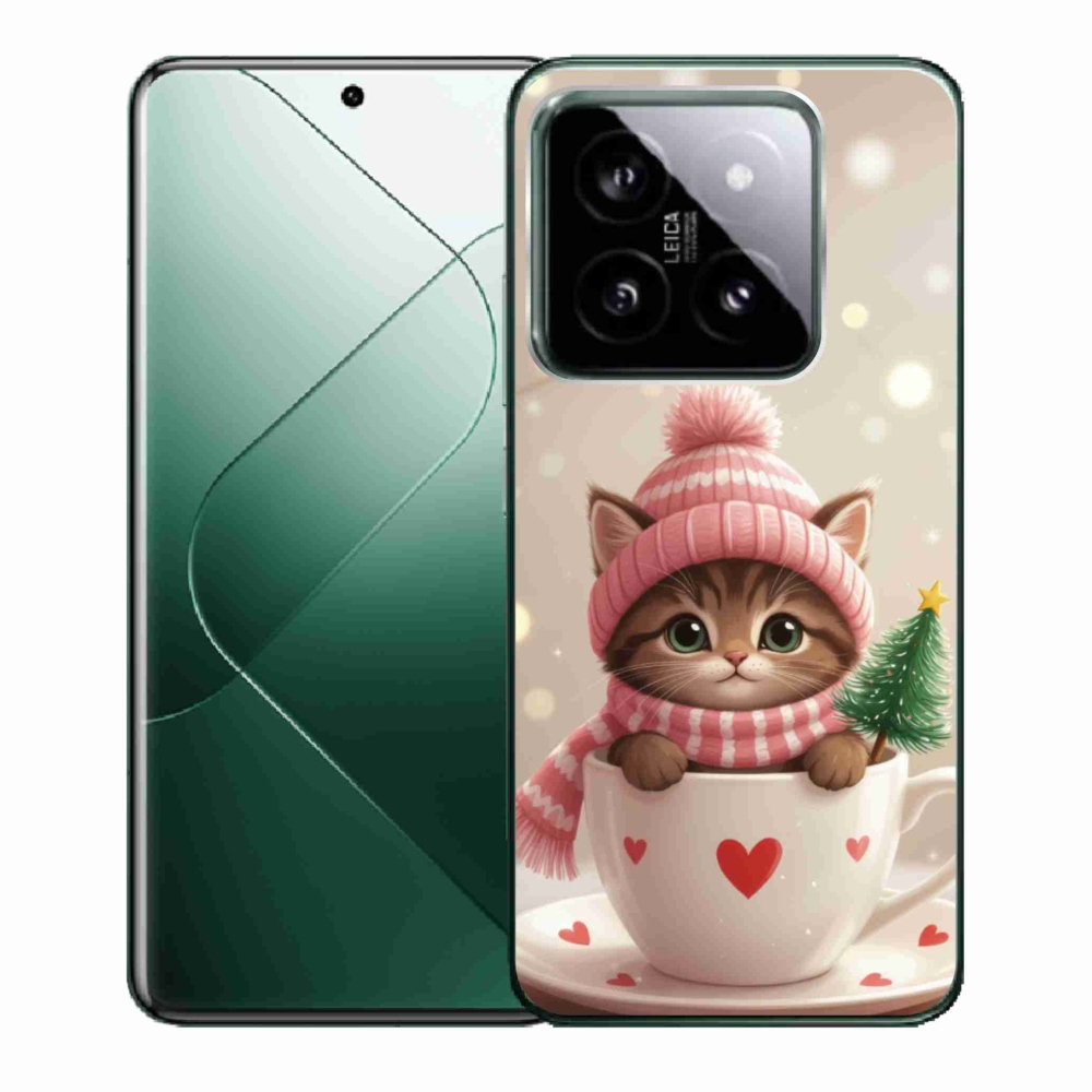 Gelový kryt mmCase na Xiaomi 14 - vánoční kotě v hrnku
