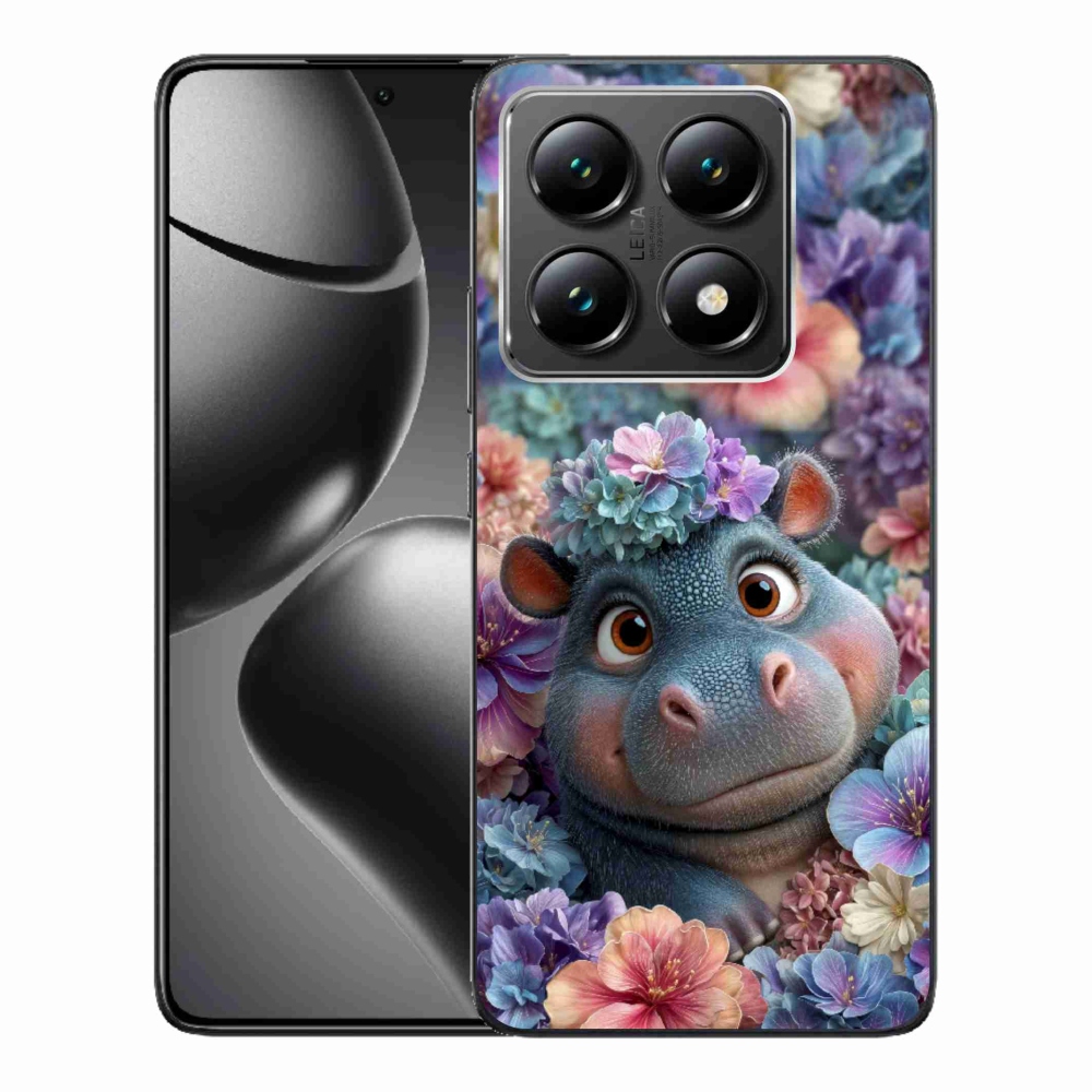 Gelový kryt mmCase na Xiaomi 14T - hrošík v květinách